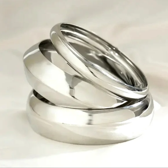 3 Round Chunky Bracelets. Smooth metal.Bangles Trendy Designe. Hupoallergenic - Picture 8 of 13